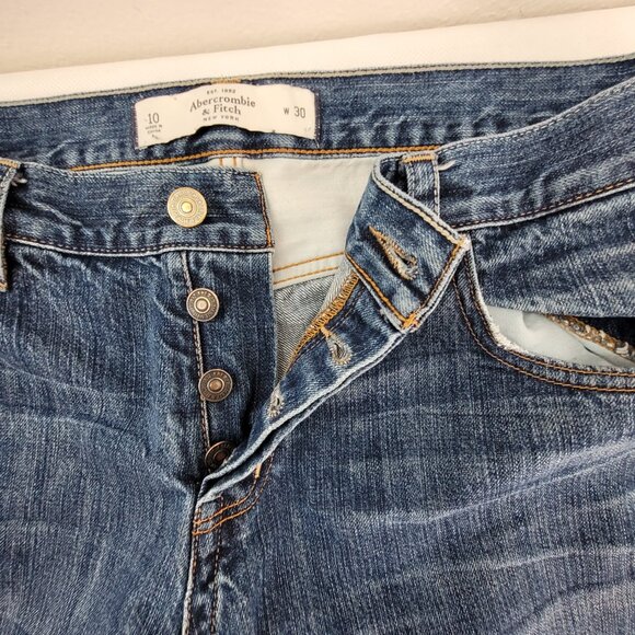 Abercrombie & Fitch Jeans Women's 10/30 Blue Mid Rise Button Fly Straight Distr - Picture 4 of 12